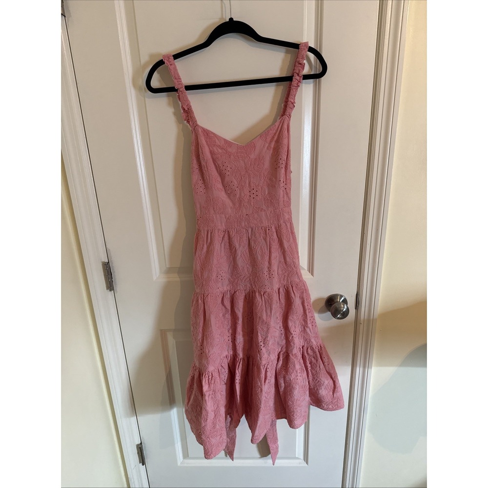 Willa Story Pink Eyelet Tiered Ruffle Midi Dress Size Large